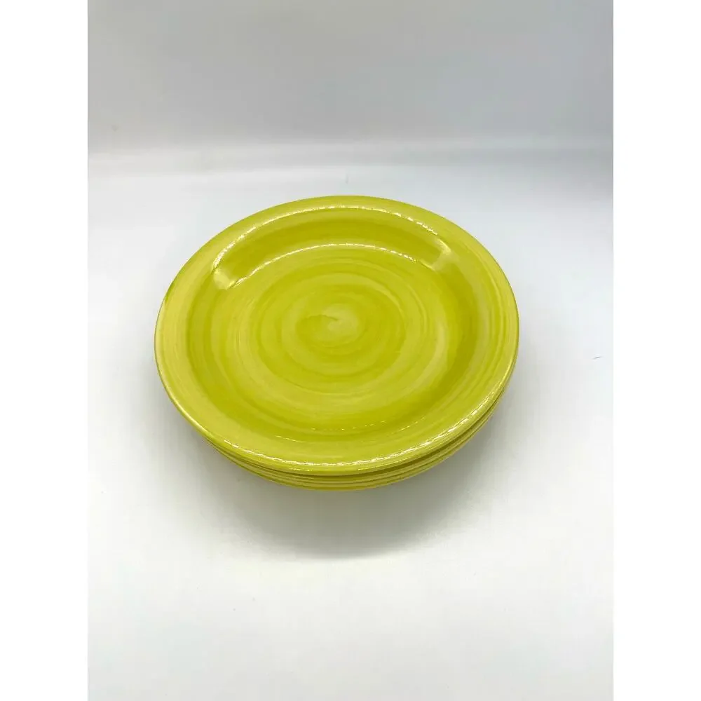 Citrus Grove Swirl Lime Green - Yellow Set of 4 Salad Plates 7.5